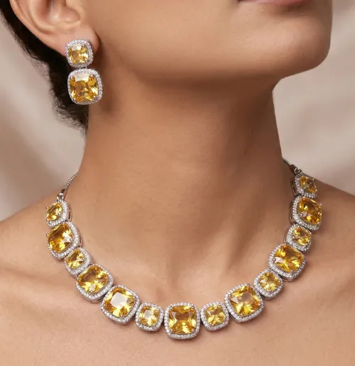 Elegant Yellow Stone Engagement Necklace Set