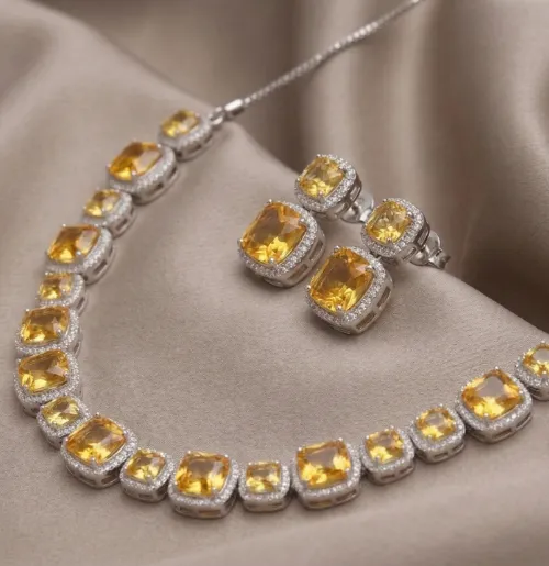 Elegant Yellow Stone Engagement Necklace Set - Image 3