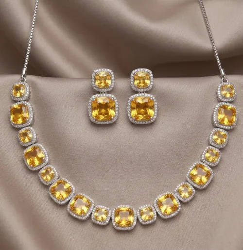 Elegant Yellow Stone Engagement Necklace Set - Image 2